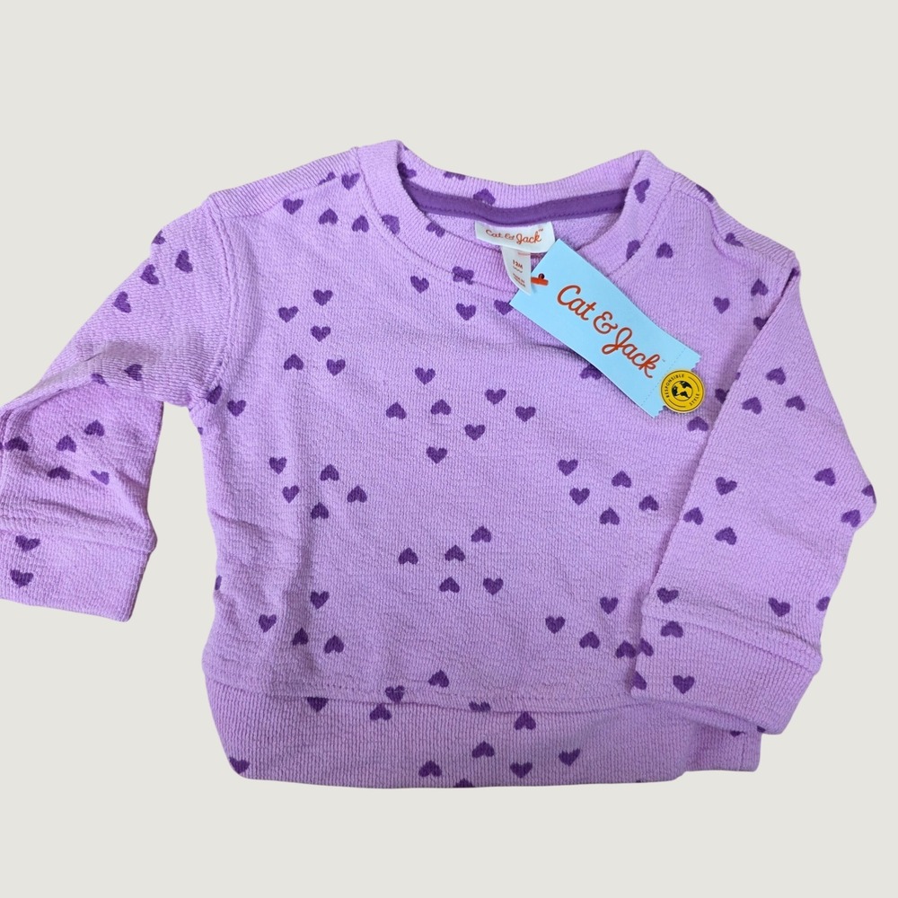 Cat & Jack Baby Girls Purple Heart Waffle Knit Sweatshirt 12M NWT